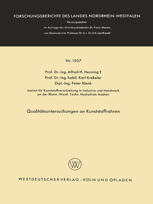 cover image of Qualitätsuntersuchungen an Kunststoffrohren